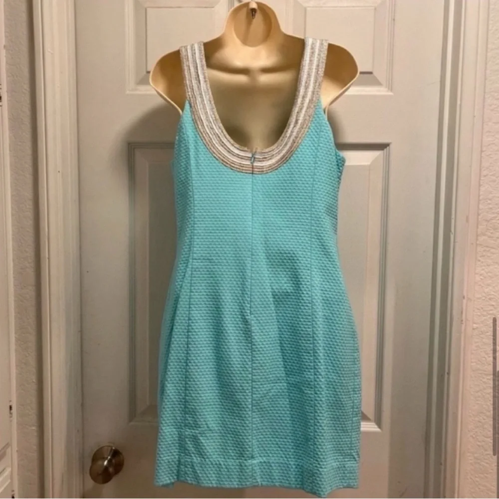 Lilly Pulitzer Valli Shift Dress Serene Blue Metallic Soutache - Size 4 - EUC - Picture 11 of 13